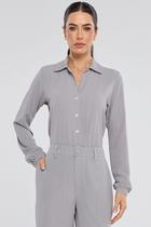 Camisa PKS Manga Longa Risca de Giz Cinza