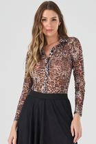 Camisa PKS Manga Longa Tule Estampa Animal Print Camisa PKS Manga Longa Tule Estampa Animal Print