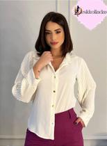 Camisa Plissada com Botões Dourados - Tecido Duna - Tamanho Único