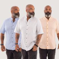 Camisa Plus Size de Flamê com Trama de Linho GOLA PADRE 100% Algodão Alta Qualidade Camisa Plus Size de Flamê com Trama de Linho GOLA PADRE 100% Algodão Alta Qualidade