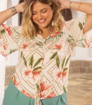 Camisa Plus Size Feminina Estampada Secret Glam Bege