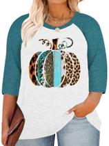 Camisa plus size HDLTE Pumpkin Leopard com manga 3/4