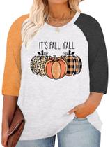 Camisa plus size HDLTE Pumpkin Leopard, manga 3/4, outono