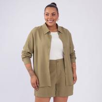 Camisa plus size linho botões gola polo fem