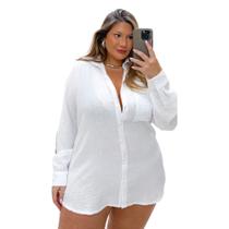 Camisa Plus Size Manga Longa com Bolso