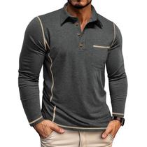 Camisa polo Aulemen Classic de manga comprida preta para homens tamanho L Camisa polo Aulemen Classic de manga comprida preta para homens tamanho L