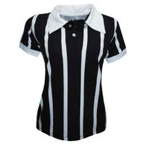 Camisa Polo Botão Liga Retrô Feminina Listrada p