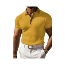 Camisa Polo Casual Masculina De Manga Curta Com Decote Em V Clássica Em Malha Waffle Para Golfe