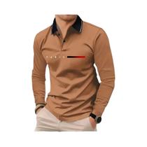 Camisa Polo Casual Masculina De Manga Longa Confortável Com Padrão De Letras Em 3D Primavera Outono