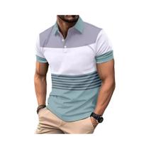 Camisa Polo Casual Masculina De Verão Com Estampa 3D, Manga Curta, Padrão Listrado, Ajuste Solto,