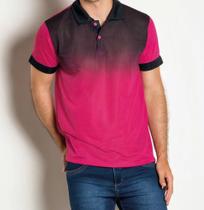 Camisa Polo com Degradê Frontal Rosa e Preta - PP