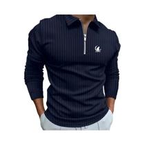 Camisa polo com zíper manga comprida masculina, roupa listrada, nova Camisa polo com zíper manga comprida masculina, roupa listrada, nova