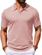 Camisa polo COOFANDY de manga curta para homens rosa estilo vintage