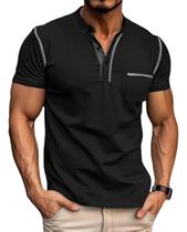 Camisa polo de golfe Breeze Classic de manga curta Masculina preta e cinza