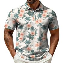 Camisa polo de golfe Cobiako com estampa havaiana com decote em V, ajuste seco, 5GG, masculina Camisa polo de golfe Cobiako com estampa havaiana com decote em V, ajuste seco, 5GG, masculina