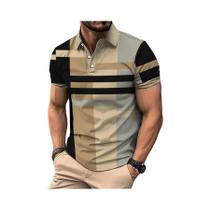 Camisa Polo De Golfe Masculina De Verão Com Manga Curta E Padrão Listrado, Estilo Casual De Negócios