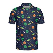 Camisa polo de golfe Pigmoo Funny Alien Space Hawaiian para homens