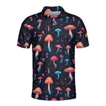 Camisa polo de golfe Pigmoo Funny Mushroom Space para homens Camisa polo de golfe Pigmoo Funny Mushroom Space para homens