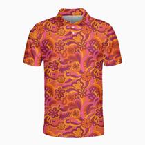 Camisa polo de golfe Pigmoo Retro Flowers para homens em estilo havaiano