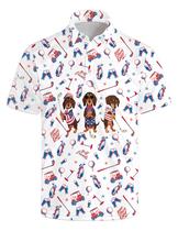 Camisa polo de golfe Xesoa Funny American Flag Dachshund para homens