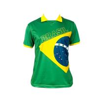 Camisa Polo de Poliéster Bandeira Brasil Copa do Mundo Futebol Verde