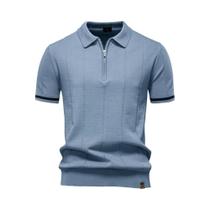 Camisa Polo Esportiva Masculina Slim Fit De Cor Sólida Com Zíper AIOPESON Para Escritório