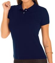 Camisa Polo Feminina Azul Marinho - P.A. - Tecido de Malha Piquet