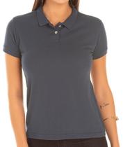 Camisa Polo Feminina Chumbo - P.A. - Tecido de Malha Piquet