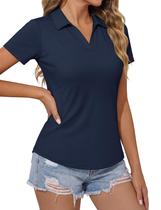 Camisa polo feminina MAGCOMSEN com gola de golfe azul marinho