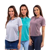 Camisa Polo Feminina Manga Curta Piquet Dia a Dia Kit 3