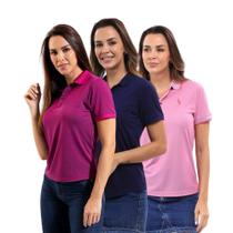 Camisa Polo Feminina Manga Curta Piquet Moderna Leve Kit 3