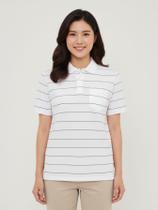 Camisa Polo Feminina Oversized Branca Básica em Malha Leve e Macia, listrada Gola Polo
