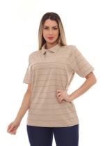 Camisa Polo Feminina Oversized Listrada Bege