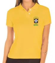Camisa Polo Feminina Torcedor CBF Brasil Bordado - Alta Qualidade