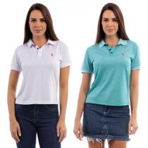 Camisa Polo Feminina Viscose Manga Curta Kit 2 Casual