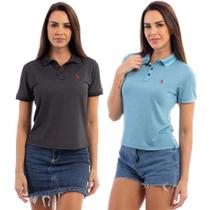 Camisa Polo Feminina Viscose Manga Curta Kit 2 Casual