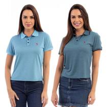 Camisa Polo Feminina Viscose Manga Curta Kit 2 Casual