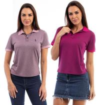 Camisa Polo Feminina Viscose Manga Curta Kit 2 Casual