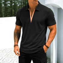 Camisa Polo Gola V Dry Fit Luxo Elegante Poliamida Elastano Sem Botão Respirável Conforto Térmico
