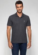 Camisa Polo Guess Piquet Bordado Ombro Cinza Escuro