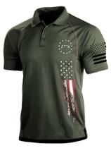 Camisa polo HARGLESMAN masculina Patriotic American Flag Green 2GG