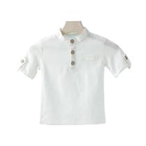 Camisa Polo Infantil De Manga Curta Casual Com Gola Mandarim Em Cor Sólida De Algodão E Linho Para O Camisa Polo Infantil De Manga Curta Casual Com Gola Mandarim Em Cor Sólida De Algodão E Linho Para O