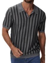 Camisa polo iWoo Knit listrada de manga curta com decote em V para homens