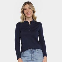 Camisa Polo Lacoste Manga Longa Piqué Stretch Feminina