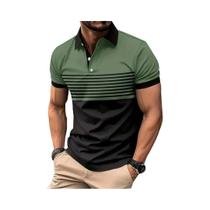 Camisa Polo Listrada Casual Masculina Moda Verão 2025 Streetwear