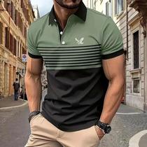 Camisa Polo Listrada Masculina Casual De Manga Curta Para Golfe, Confortável E Estilosa Para O Dia a Camisa Polo Listrada Masculina Casual De Manga Curta Para Golfe, Confortável E Estilosa Para O Dia a