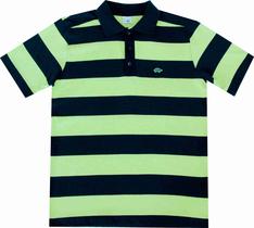 Camisa Polo Listrada Verde Limão e Azul Marinho Pau a Pique