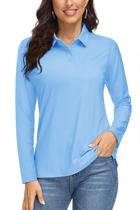 Camisa polo MAGCOMSEN com gola feminina de manga comprida azul Camisa polo MAGCOMSEN com gola feminina de manga comprida azul