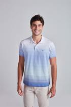 Camisa Polo Malha Slim Fit - Branco / Azul Médio
