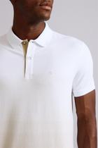 Camisa Polo Malha Slim Fit - Branco / Bege Areia